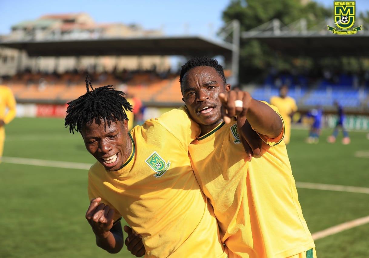 MATHARE PLAYER PAUL KINYANJUI CLEBRATING THE GOAL AGAINST POLICE FC//PHOTO MATHARE FACEBOOK