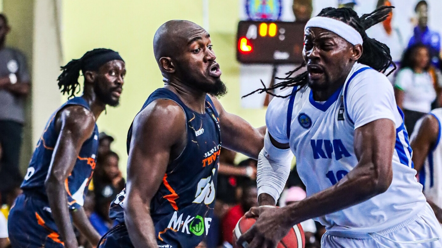 KPA vs Nairobi City Thunder players in action at KNBL finals game one at Makande Gym// photo courtesy: Hoops Mtaani