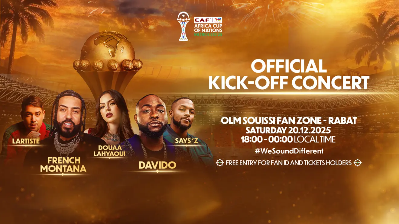 Davido & French Montana to headline high-profile AFCON 2025 concert in Morocco ahead of Sunday’s kick-off//PHOTO CAF ONLINE