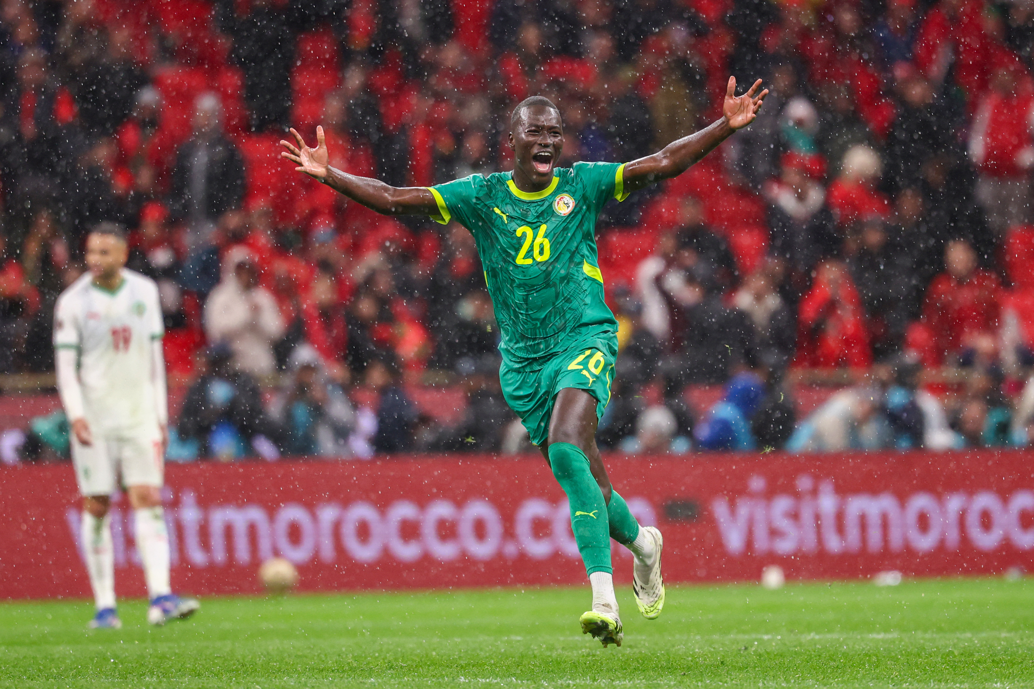 Pape Gueye celebrates after scoring in Morocco vs Senegal AFCON 2025 final