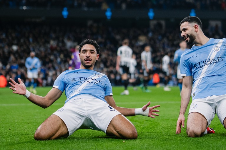 Marmoush celebrates after helping Man City reach League Cup final