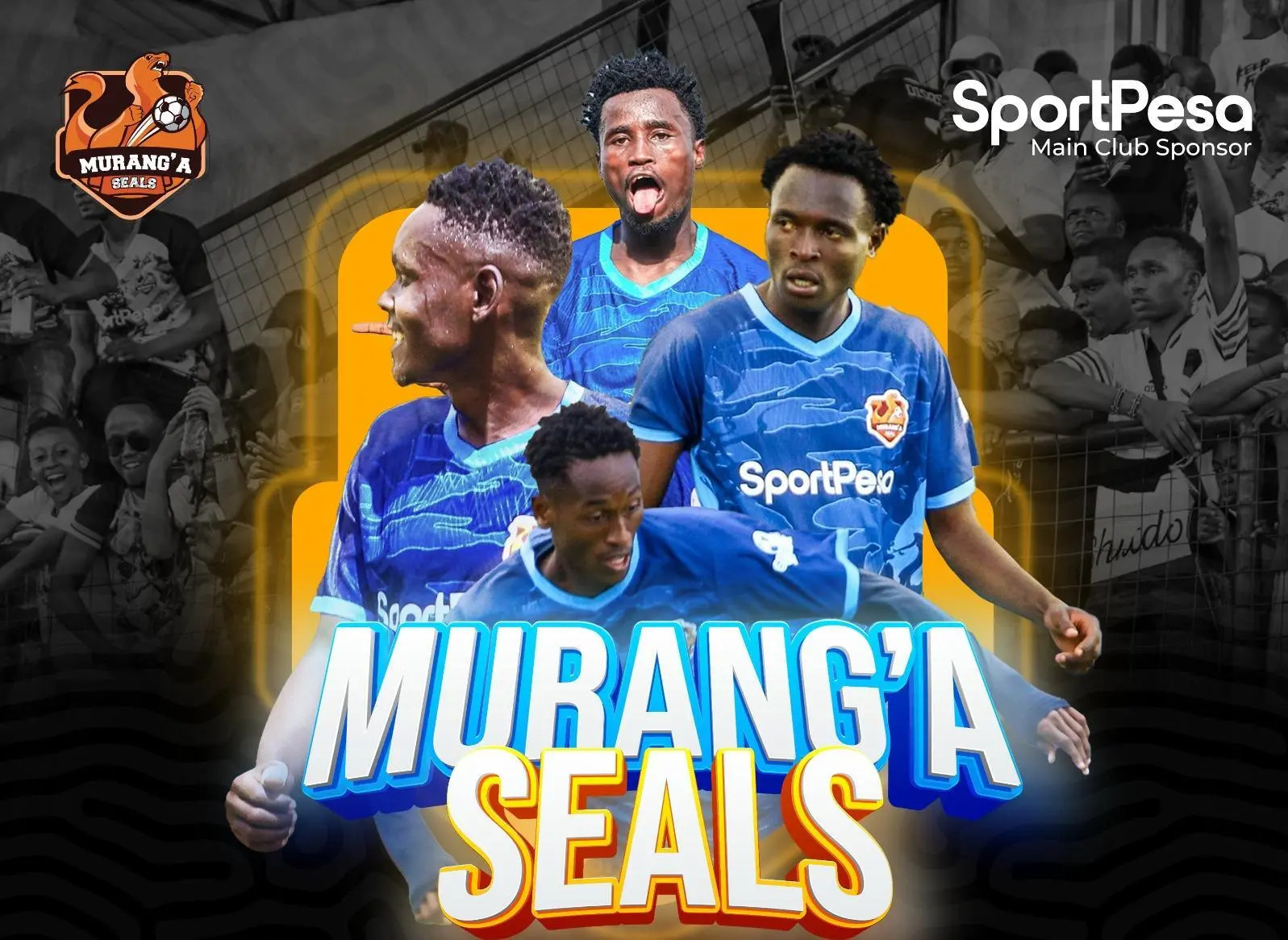 Murang'a Seal FC team collage featuring four players in blue jerseys
