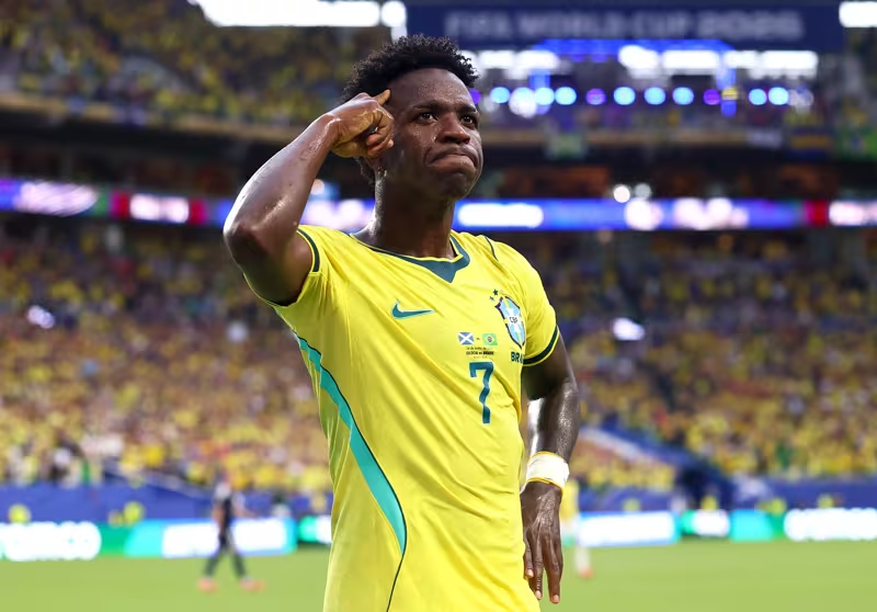 Ancelotti hails Vinicius Junior after brace fires Brazil to group summit